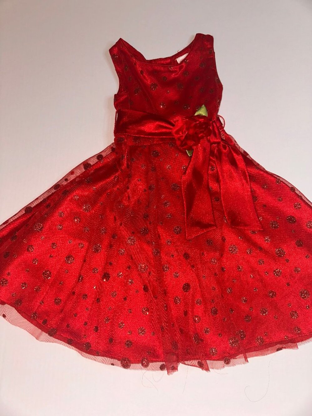 Youngland Girls Dress 5 RED & GLITTER tulle & ribbon FANCY! Christmas #615